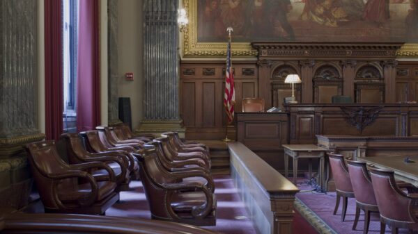 Jury box in a stately courtroom