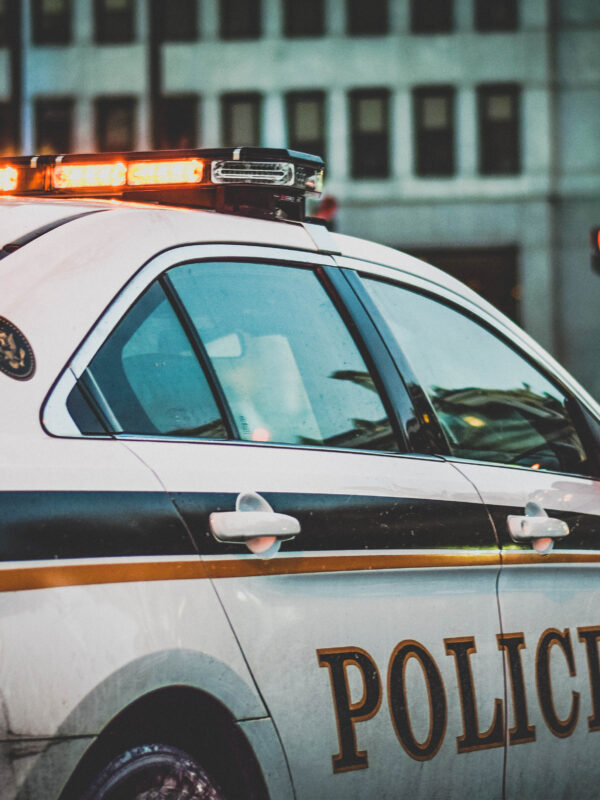 Police car on a city street