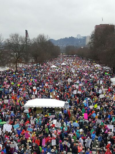 A huge crowd gathered for the Women's March on Portland in January.