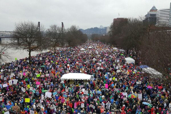 A huge crowd gathered for the Women's March on Portland in January.