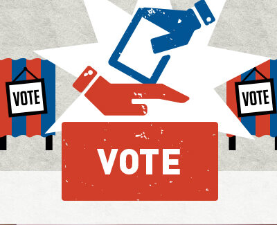 hand covers ballot box