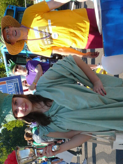 aclu supporter dressed as lady liberty marching
