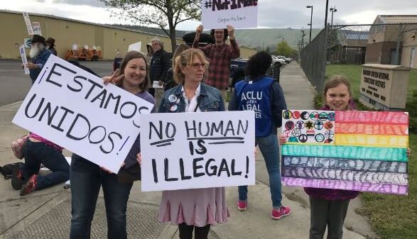 Gorge Ice Resistance protesters holding signs outside of NORCOR