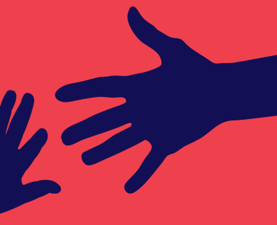 silhouettes of one small hand and one large hand reaching for each other