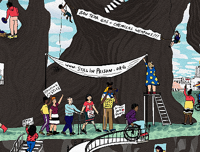 A screenshot of the magazine cover with community members of all different backgrounds and abilities coming together and rallying on a fruit bearing tree