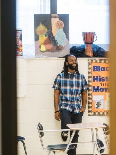 Millwood High School teacher Anthony Crawford in a classroom.