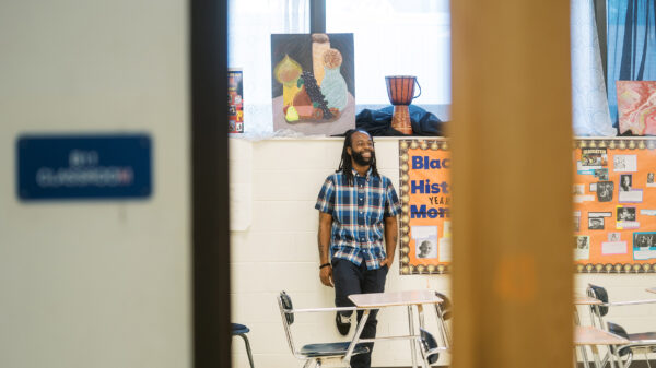 Millwood High School teacher Anthony Crawford in a classroom.