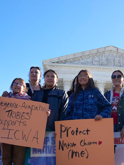 ICWA demonstrators stand outside of the U.S. Supreme Court.