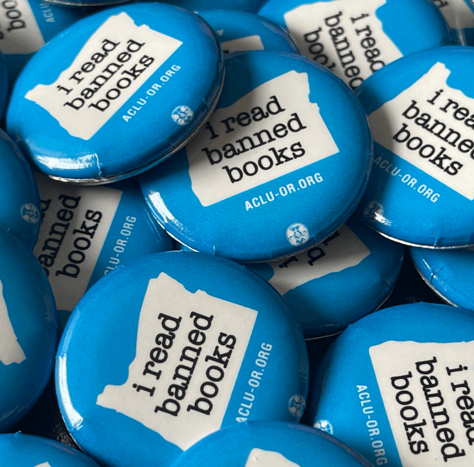 A pile of I Read Banned Books pins