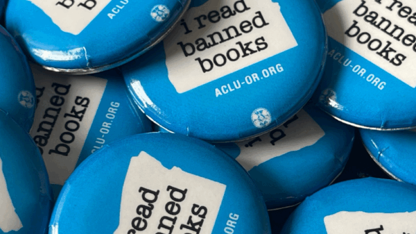 A pile of I Read Banned Books pins