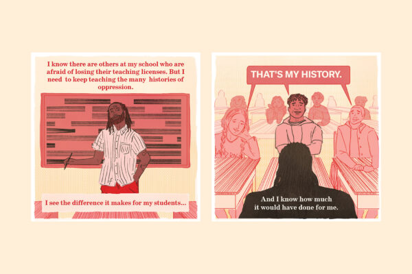 A preview of Eda Uzunlar's comic featuring teacher and activist Anothy Crawford.