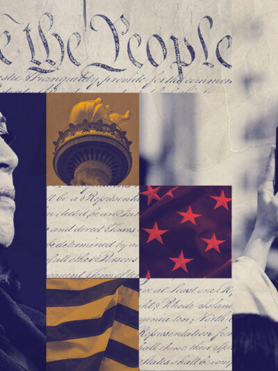 A graphic featuring Harris and imagery pertaining to surveillance.