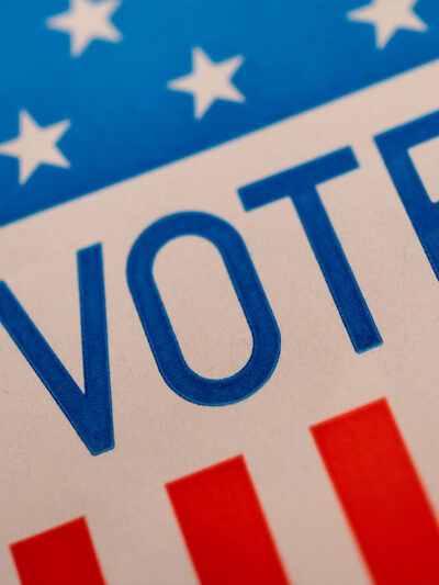 A close up of an "I Voted" sticker.