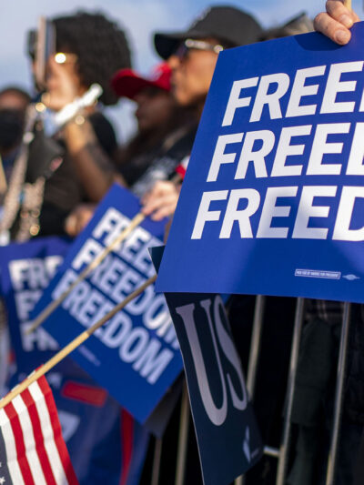 Freedom signs and American flags