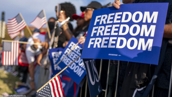 Freedom signs and American flags