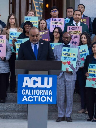 An ACLU CALIFORNIA ACTION protest and press conference.