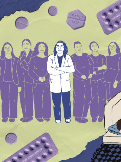 A graphic depicting different images pertaining to reproductive rights and abortion bans.