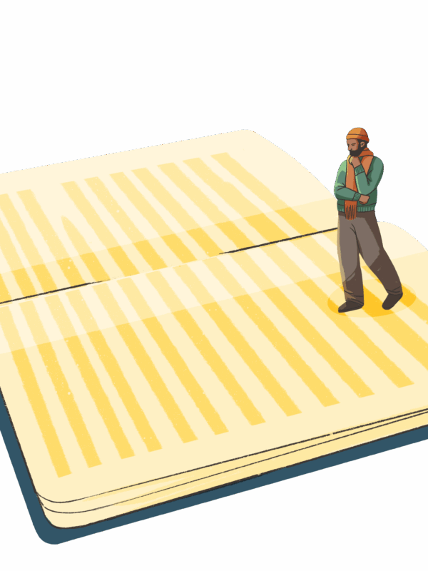 an illustration of a person walking on a giant book