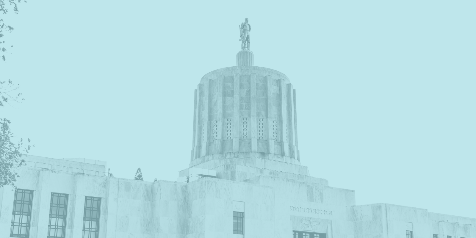 a photo of the Oregon Capitol building shaded in blue
