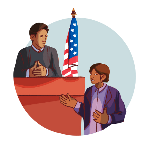 an illustration of people testifying