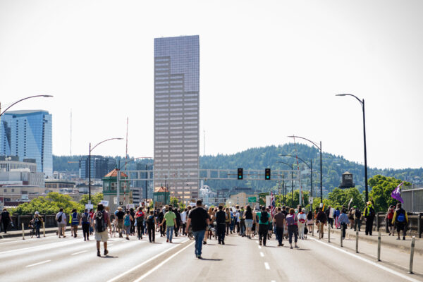 Group of marchers at “We Are The Bridge: Rise for Racial Justice.”