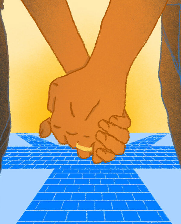 An animation of a married couple holding hands.