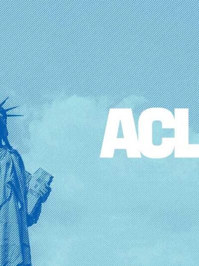 Stylized Lady Liberty with text ACLU