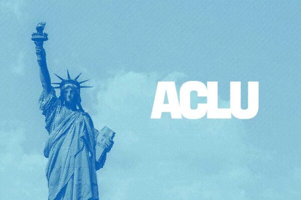 Stylized Lady Liberty with text ACLU