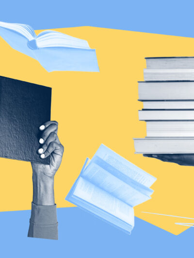 A collage of images pertaining to books and reading.