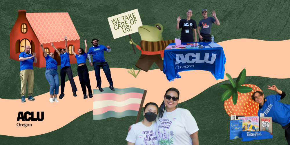 Banner with ACLU staff