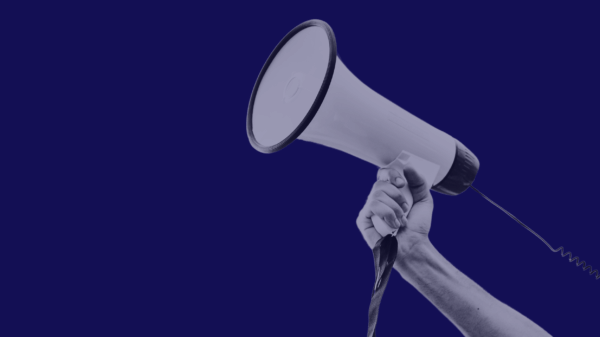 A navy background, text on the left reads "know your rights" with an image of an arm holding a megaphone on the right.