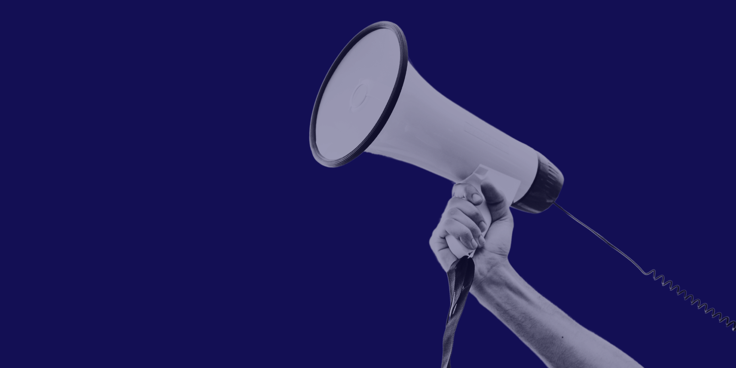 A navy background, text on the left reads "know your rights" with an image of an arm holding a megaphone on the right.