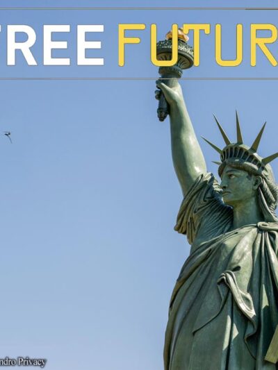 A drone flying in front of the Statue of Liberty
