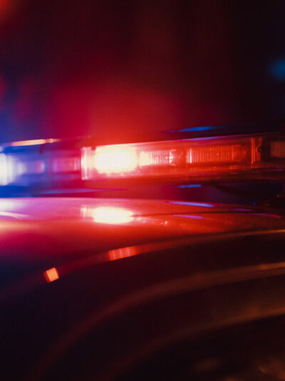 Close-up shot of police car siren lights.