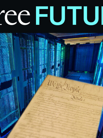 The front page of the Constitution surrounded by a supercomputer