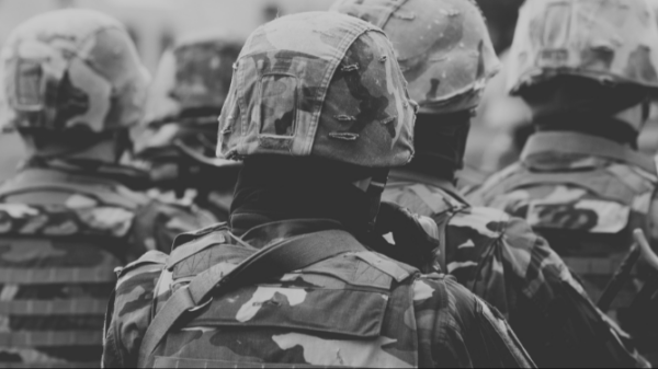 black and white military troops