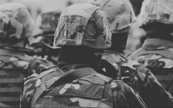 black and white military troops