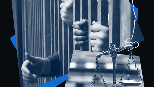 Image depicting incarceration and the scales of justice.