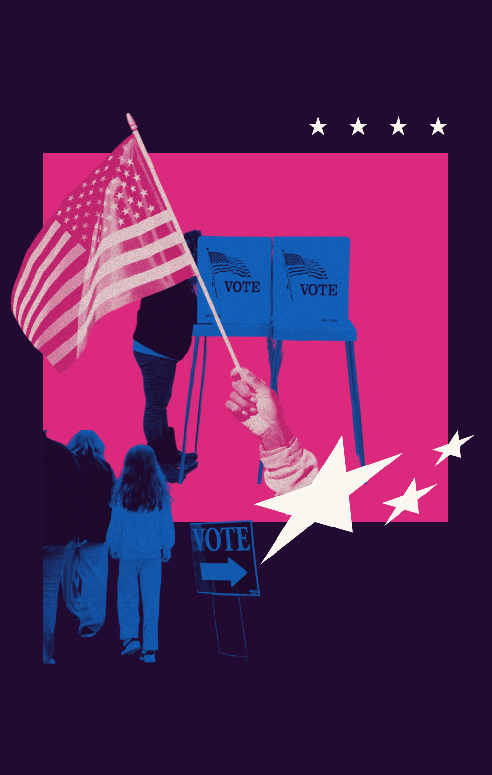 A graphic containing images pertaining to voting.