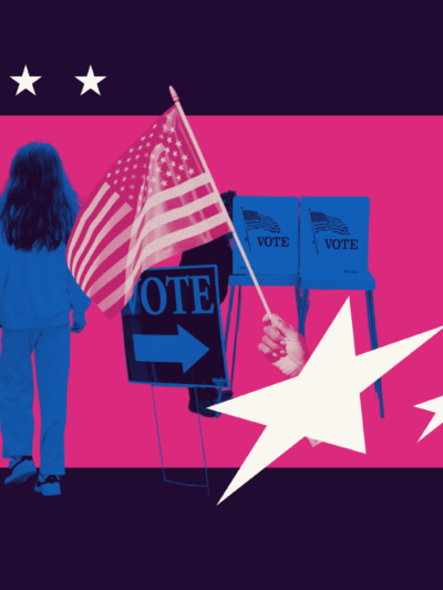 A graphic containing images pertaining to voting.