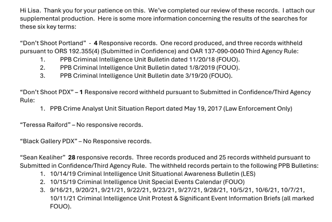 screenshot of email