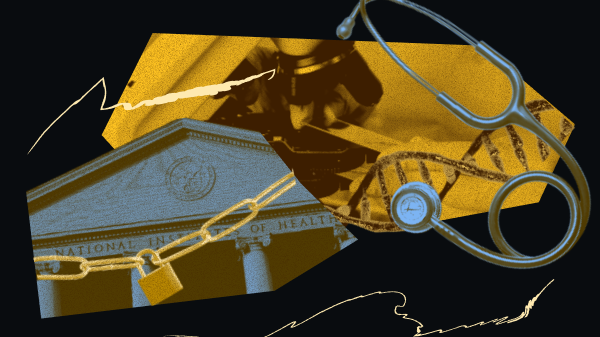 Imagery depicting a chain and lock on NIH and scientific research.
