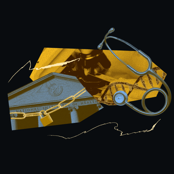 Imagery depicting a chain and lock on NIH and scientific research.