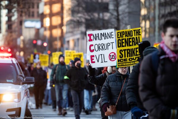 A D.C. demonstration protesting the actions of U.S. Immigrations and Customs Enforcement (ICE.)