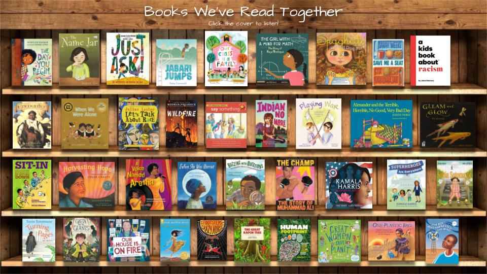A digital bookshelf featuring a variety of children's novels and picture books 