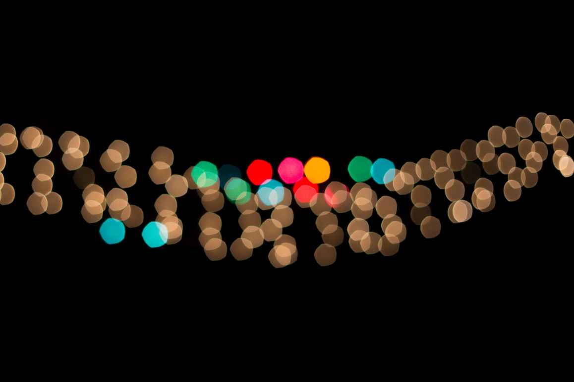 A string of Christmas lights with bokeh effect