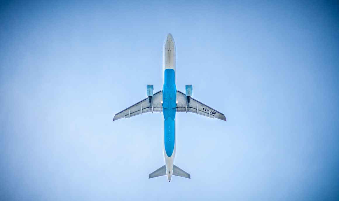 A jet in flight directly overhead