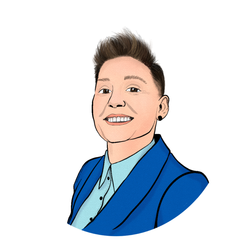 illustration of Kelly Simon in a blue suit