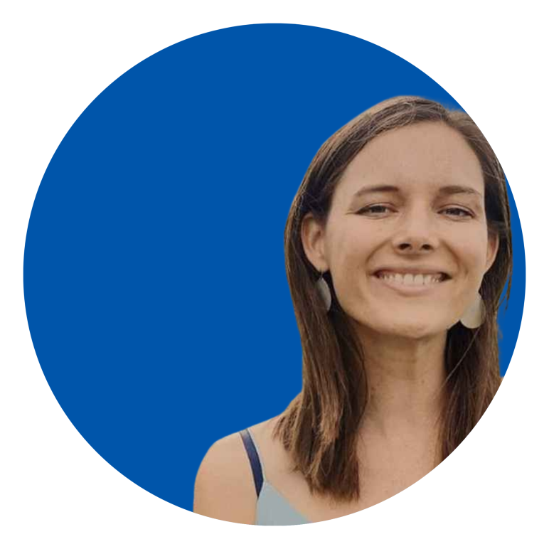photo of Emily in front of blue circle