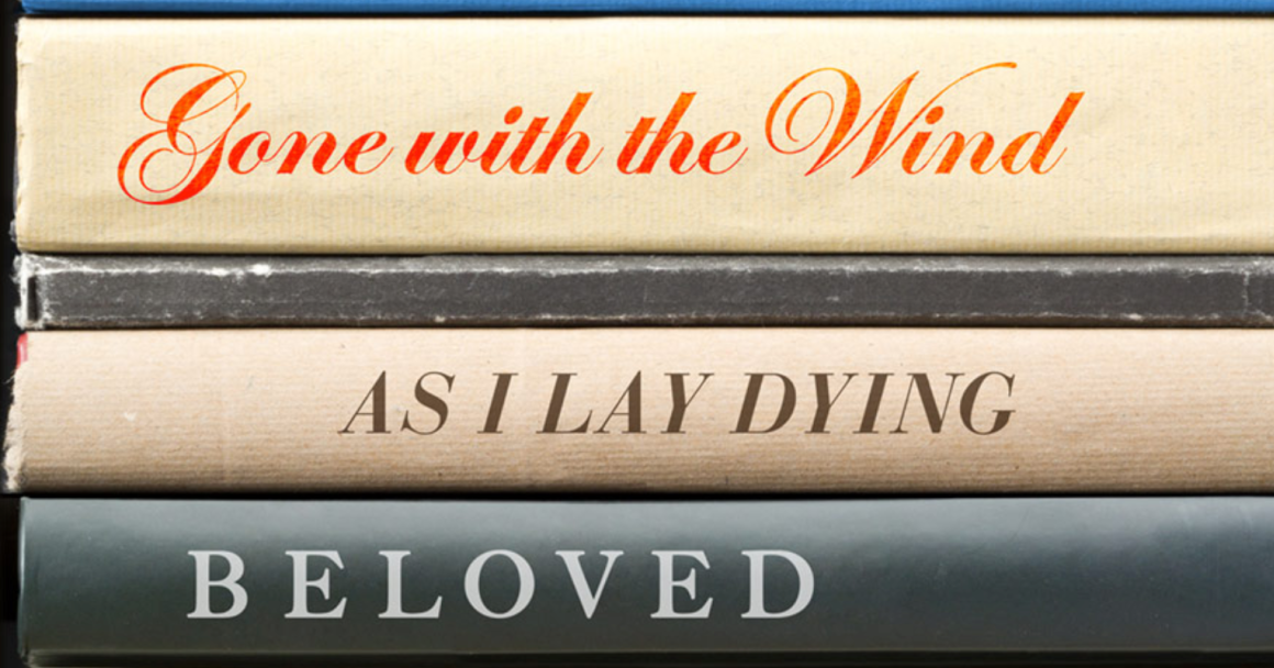 A stack of old banned books with the titles on the spine 